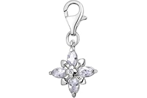 Quiges Charms Pendant Flower Zirconia Silver-Plated Women's Jewellery for Charm Bracelet, Crystal, Cubic Zirconia