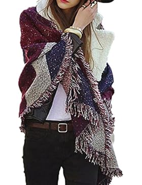 Jusfitsu Damen Herbst Winter Schal klassische Kariert Schal Oversized Karo Schal mit Fransenal