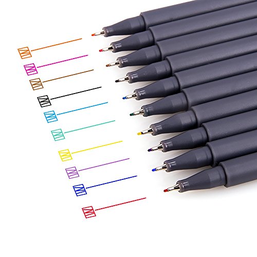 Fineliner pens, Siivton Fineliner Coloured Pen Set 0.38mm Fine Line Pack of 10 Assorted Colours