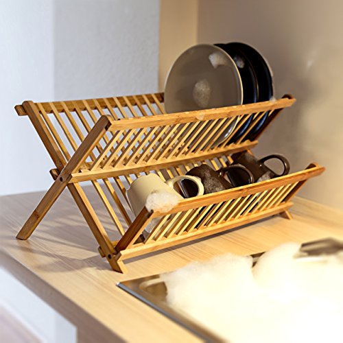 Relaxdays 10019150 Abtropfgestell CROSS HBT 24,5 x 47 x 33,5 cm Abtropfgitter Bambus klappbar Geschirrabtropfer für Teller und Tassen als Geschirr Abtropfkorb und Holz Geschirrkorb mit Bestecksammler, natur - 2