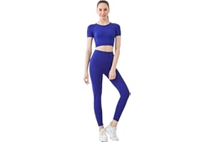 Jamron Femmes Ensemble de Vêtements de Yoga Crop Top/Soutien-Gorge+Leggings 2PCS Survêtement Gym Fitness Activewear
