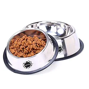 King International Stainless Steel Dog Bowls with Anti-Skid Rubber Base Set of 2- Small Dog Bowls (15 cm), Medium Dog Bowl (17 cm) - Pet Feeding Bowl for Dogs, Puppy Cat and Kitten-Feed water wet food treats