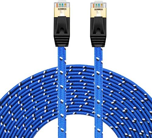 Cat 7 Ethernet Cable,Youii CAT7 High Speed Computer Router Gold Plated Plug Flat Durable Nylon Braid STP Wires CAT7 RJ45 Ethernet LAN Networking Cable (5M-Blue Nylon)