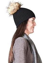 Gorro de Punto | Beanie Moderno con Pompón de Piel Sintética 100% de Cachemira (talla única)