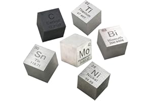 YVZOTCK 10mm Cubo de Densidad de Metal 6 Piezas Set de Metal de Densidad de Cubo Carbono,Molibdeno,Estaño,Titanio, Níquel,Bismuto