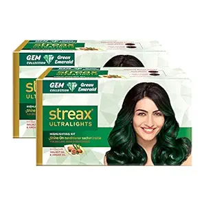Streax Ultralights Highlighting Kit for Women & Men | Contains Walnut & Argan Oil | Shine On Conditioner | Longer Lasting Highlights | Gem Collection - Green Emerald | 120 ml