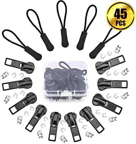 BTNOW One Box 45 Pieces 5# Black Replacement Zippers Zipper Rescue Kit for Resin Zipper and Metal Zipper Repair