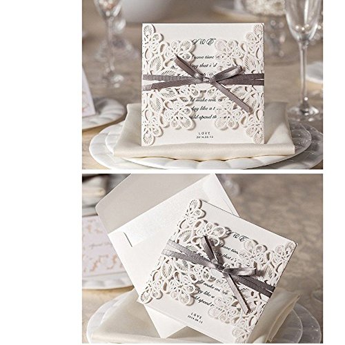 ColorMax Einladungen zur Hochzeit, lasergeschnitten, mit Schleife, 20 Stück - 3