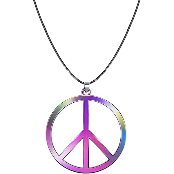 Hippie Holz-Kette Mit Peace-Zeichen - Verstellbare Baumwollkette In Bunten Farben