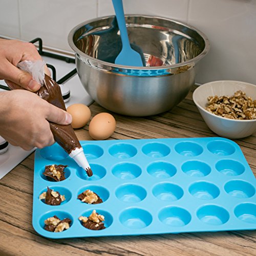 4AHero-Innovations Mini Muffin-Blech Silikon-Muffin-Form Silikon-back-form für Muffins, antihaftbeschichtet Muffinblech. Selbst Cupcakes, Kuchen, Pudding, Brownies backen. (24, Blau) für 24 Muffins - 7