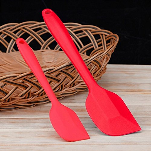 6-teiliges Silikon Mixer Teigschaber Backpinsel Set – Silikonschaber Küchengeräte Kleine Schmal Teigspachtel – Backzubehör Küchenhelfer Set Topfset Kochbesteck – mit stabilem Edelstahlkern zum Kuchen Backen und Mixen in Rot - 5