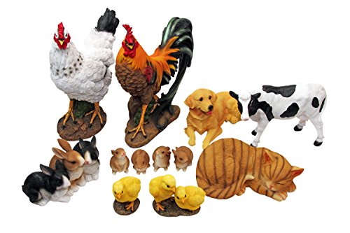 1PLUS Polyresin Figuren Gartenfigur Hahn, handbemalt, Gartendekoration Tiere, Kunstharz Dekofiguren - 4