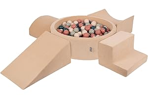 KiddyMoon Parque Terciopelo Infantil De Espuma con Rodondo Piscina De Bolas Piscina (200 Bolas) + Version 5 para Niños, Beige De Arena: Turquesa Oscuro/Beige Pastel/Gris Verde/Salmón
