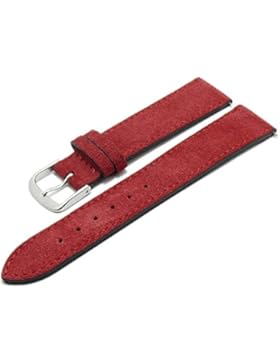 Meyhofer EASY-CLICK Uhrenarmband Neckar viele Farben Leder Velours abgenäht Made in Germany (20mm, rot)