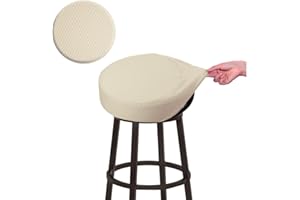 BUYUE Barhocker Hussen, Luxus Stoff Durchmesser 30-35cmRunde Knitter-resistente Dehnbare waschbar staubdicht Hocker Sitzbezug, S-beige-1 Stück