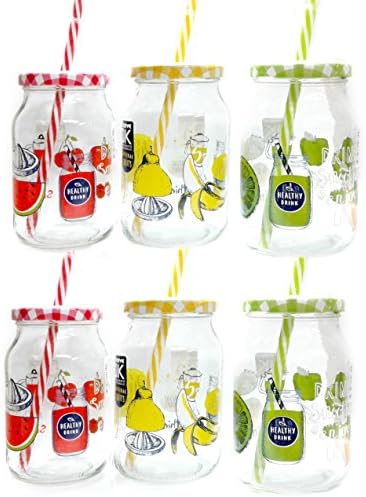 Pack of 6PZ Tumbler Vase Jar and cap 43 cl + 6 Straw for Cocktail Drinks Drink Juice