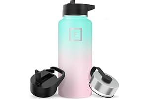 IRON °FLASK Metal Water Bottle with Straw Lid - 950ml 3 Lids - Stainless Steel Double-Walled Insulated Vacuum Leakproof - Sports Gym Camping Hiking Hydration School Kids