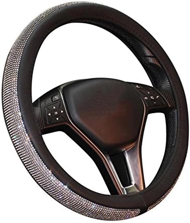 CHES 38CM/15'' Car Steering Wheel Cover Bling Rhinestone Leather Handcraft For Lady Four Seasons Steering Cover , black