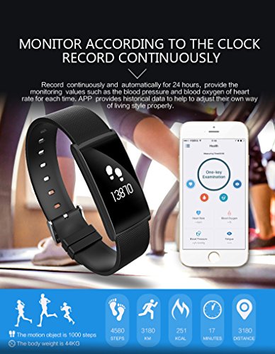 ROGUCI Smart Armband Wristband, IP67 Wasserdichte Blutdruck Oxygen + Oximeter Herzfrequenz Müde Monitor Fitness Schlaf Gesundheit Tracker, Smart Sport Tracking Armband Für iOS 8.0 Android 4.4, tägliche Laufleistung Pedometer Schritt Zähler Kalorien verbrannt Messung Call SMS Erinnerung Sesshaft - 4