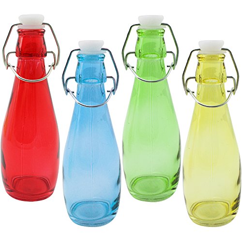 COM-FOUR 4er Set Deko-Glasflasche mit Schnappverschluss, in verschiedenen Farben