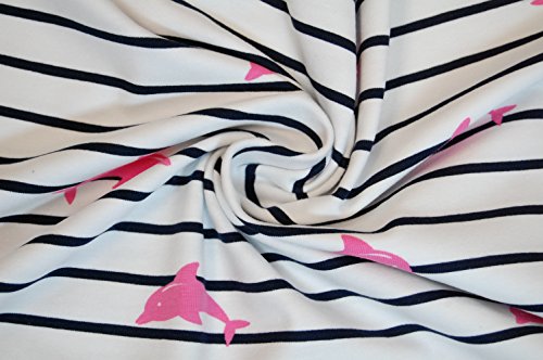 Baumwolljersey „Streifen & Delphine“ Weiß/Rosa - 5