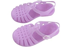 HAOLEI Toddler Girls Jelly Sandals Summer Outdoor Closed Toe Soft Rubber Sole Beach Water Shoes Mary Jane Dress Princess Flat T-Strap Slingback Little Kids Glitter Flats for 1-4 Years