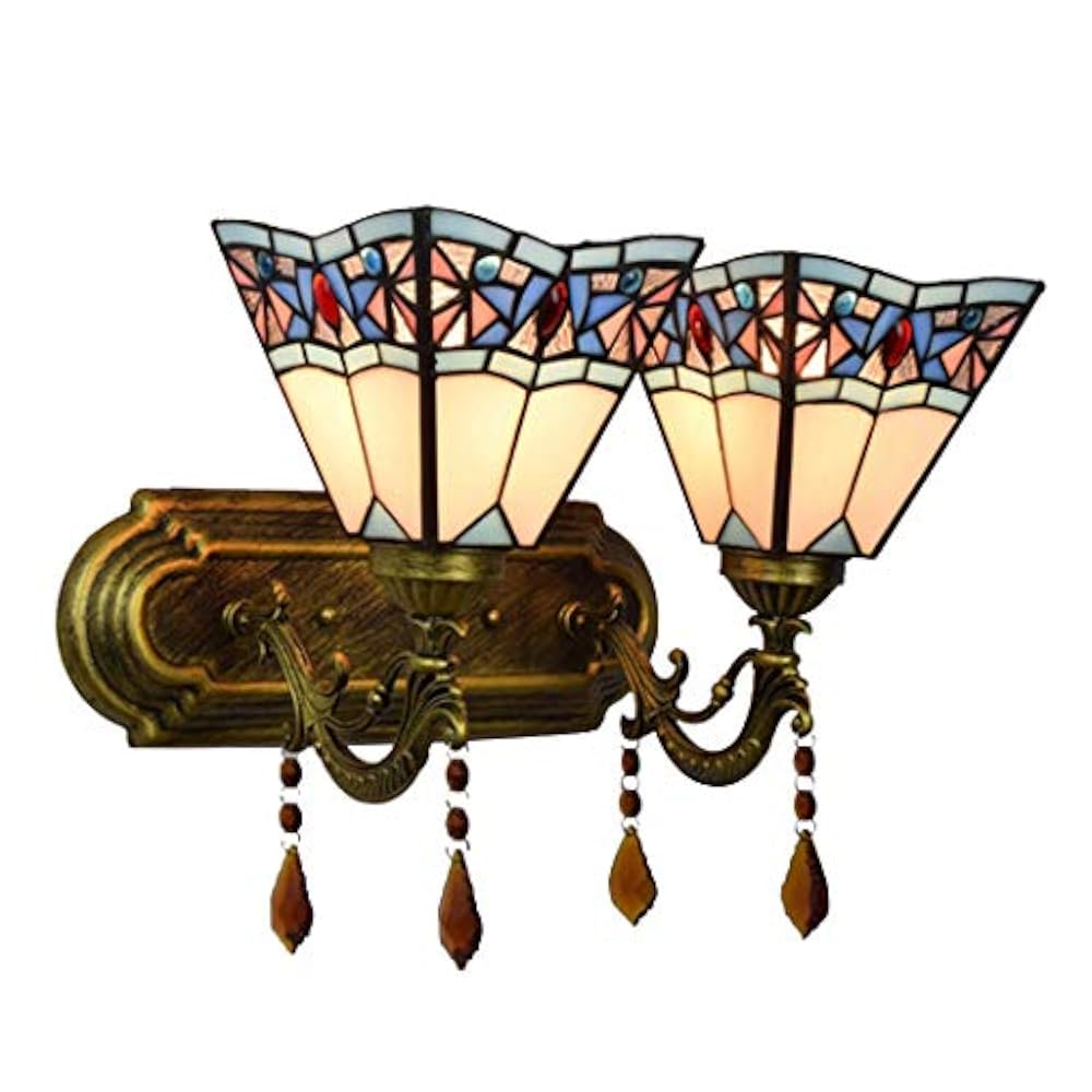 YJFFAN Im Europäischen Stil Einfache Wand Lampe Tiffany Stil Buntglas Einzel Kopf/Doppelkopf Wandleuchten Schlafzimmer Nacht Leiste Gang Balkon Kristall Klammer Licht, B