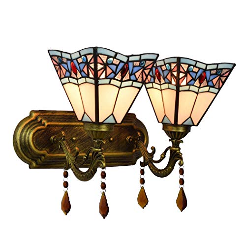 YJFFAN Im Europäischen Stil Einfache Wand Lampe Tiffany Stil Buntglas Einzel Kopf/Doppelkopf Wandleuchten Schlafzimmer Nacht Leiste Gang Balkon Kristall Klammer Licht, B