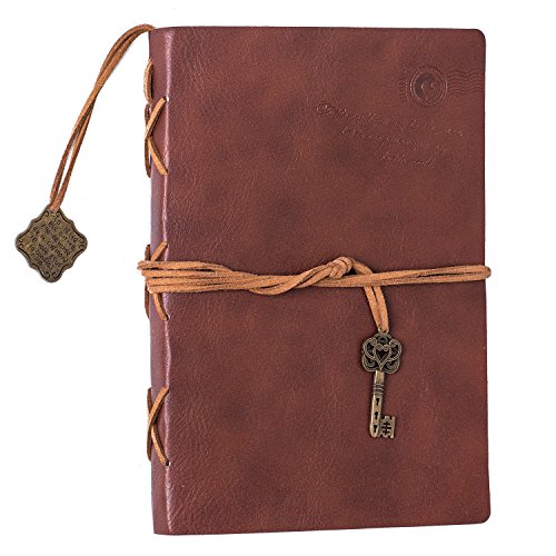 Firbon Cubierta de cuero de la vendimia retro Notebook llave mágica Cadena 130 en blanco Jotter Diary