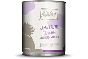MjAMjAM - Mokra karma premium dla kotów – smaczny indyk na pysznych marchewkach, 6 sztuk (6 x 800 g), bez zbóż, z bardzo dużą ilością mięsa