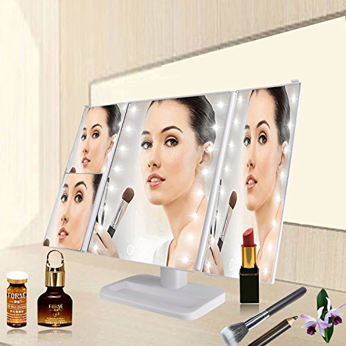Make-up-Spiegel, Charminer Touch Screen Wickelfalz beleuchteter Rasierspiegel -Drei-Panel 21pcs LED-Licht 180-Grad-freie Rotation Aufsatz- Kosmetik spiegel mit USB-Kabel - 5