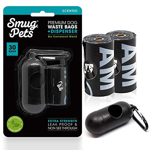 SmugPets - 30 Porta-Sacchetti per Escrementi Cane con Clip per guinzaglio - Due Rotoli