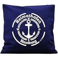 bedrucktes Dekokissen Heimathafen Anker Maritim von Wandtattoo Loft® auf Baumwollstoff mit Füllung 40 x 40 cm