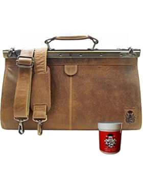 BARON of MALTZAHN Doktortasche PARZIVAL mit Schultergurt aus braunem Grassland Leder + Lederpflege