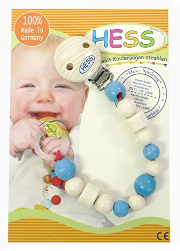 Hess Holzspielzeug 13708 Schnullerkette aus Holz, hellblau, Länge circa 21 cm