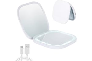 ‎TANSHINE TANSHINE Taschenspiegel mit Vergrößerung Schminkspiegel mit Beleuchtung Klein,kosmetikspiegel für Reise Spiegel mit DREI Farben Licht,Make Up klappspiegel