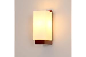 DELIPOP Applique da Parete Interno Legno, Lampada da Parete Vintage in Legno, Lampada a Muro E27 con Paralume in Vetro per Camera da Letto, Soggiorno, Cucina, Corridoio