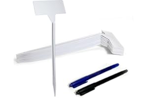 CUWELT 30Pcs Plastic Plant Labels 30cm, White Curved T-Type Markers, Waterproof Thick Garden Tags, Plant Markers Seed Signs with 2 Writing for Seed Potted Herb Flower Vegetable