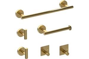 OVIS AMMON Gold Bathroom Accessories Set 6-Piece, Towel Rail Bathroom Hardware Set 40CM Towel Rail, Toilet Paper Holder, 2 Wall Hooks, 2 Robe Hooks 304 Stainless Steel Screw-Fixed Wall Mounted
