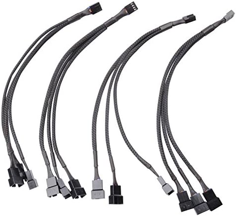 MUZOCT 4 Pcs 4 Pin PWM Connector Case Fan 1 to 3 ways Splitter Black Sleeved Extension Power Cable for Computer