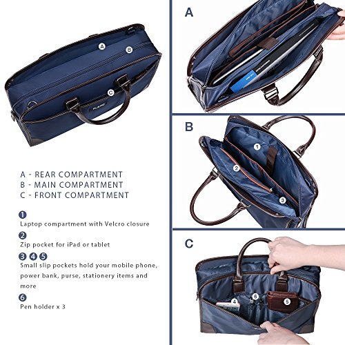 Plemo Laptop Tasche wasserabweisende Business Tragetasche Aktentasche für 13-15,6 Zoll Laptop Notebook Macbook, Marineblau - 5