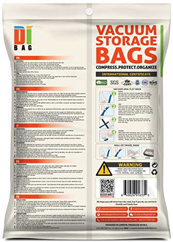 DIBAG ® 7er Set – VaKuum komprimierte Speicherung platzsparend Beutel . 2x medium 57×45 cm, 2x Large 85×54 cm, 2x Extra Large 100×67 cm, 1x Reise Roll-Up Bag (ohne Absaugung/ohne Ventil) 57×45 cm .für Kleidung, Bettdecken, Bettwäsche, Kissen, Vorhänge und vieles mehr. - 2