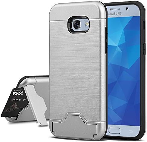 Samsung Galaxy A7 2017 Case, echoTREE 3 in 1 PC TPU Dual Layer Case For A7 2017, Hard Back Protection Cover With Shock Absorbing TPU Inner Layer Hybrid Bumper Stand + 3 Screen Protector Foils, Gray 5.7 Inch