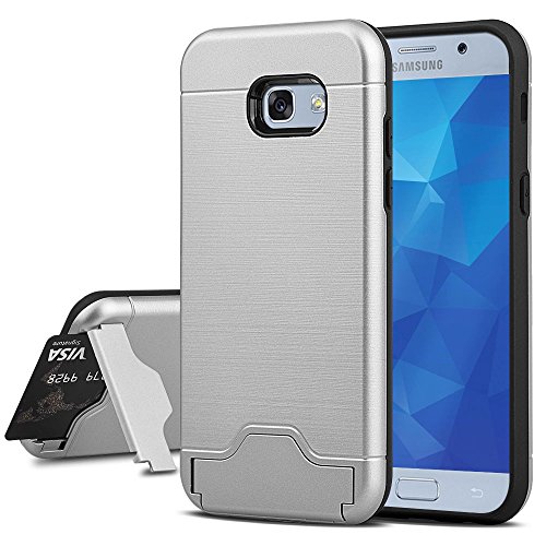 Samsung Galaxy A7 2017 Case, echoTREE 3 in 1 PC TPU Dual Layer Case For A7 2017, Hard Back Protection Cover With Shock Absorbing TPU Inner Layer Hybrid Bumper Stand + 3 Screen Protector Foils, Gray 5.7 Inch