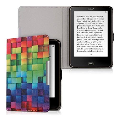 kwmobile Hülle für Tolino Vision 1 / 2 / 3 / 4 HD – Flipcover Case eReader Schutzhülle – Bookstyle Klapphülle Regenbogen Würfel Design Mehrfarbig Grün Blau - 5