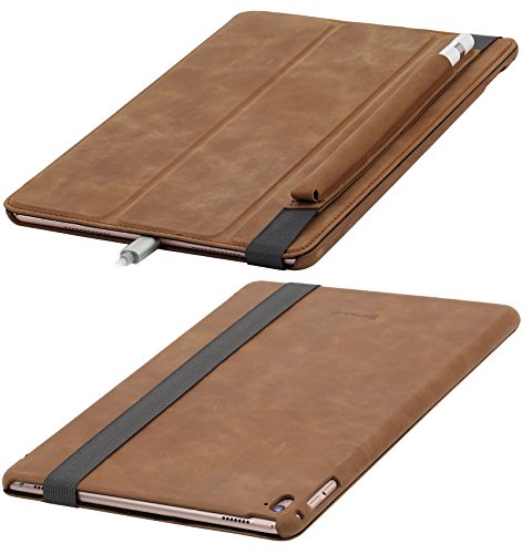 StilGut Couverture Case, Hülle aus feinstem Leder mit Pencil Halter für das Apple iPad Pro 9,7″ (2016), Cognac Vintage - 5