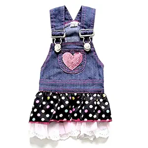 SELMAI Dog Costumes Cowboy Dress Onesies Denim Jumpsuit for Small Puppies Pet Cats Princess Jean Clothes with Pocket Bib Outfits Pleated Tiered Skirt Polka Dots Heart Sequins for Summer M