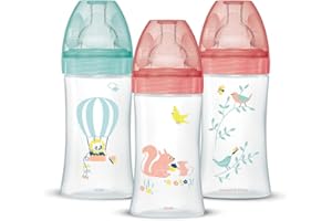 Dodie Lot de 3 Biberons Anti-Colique Sensation+, Fille, 270ml, 0-6 Mois, Tétine Plate, Débit 2