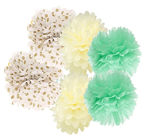 furuix 20 mint grün creme gold Party Deko-Set Seidenpapier Pom Pom Blume mit Papier Quaste Girlande Circle Girlande für Rustikal Hochzeit Dekoration Baby Dusche Bridal Dusche Dekoration ersten Geburtstag Deco - 2
