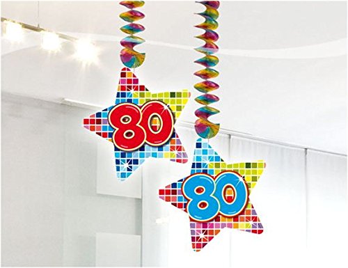 80.Geburtstag Deko Rotorspiralen 2 Stück Hängende Girlande mit Zahl 80 Spiraldeckenhänger bunter Stern mit 80 Dekoration zum 80er Geburtstag Party oder andere Anlässe - 2